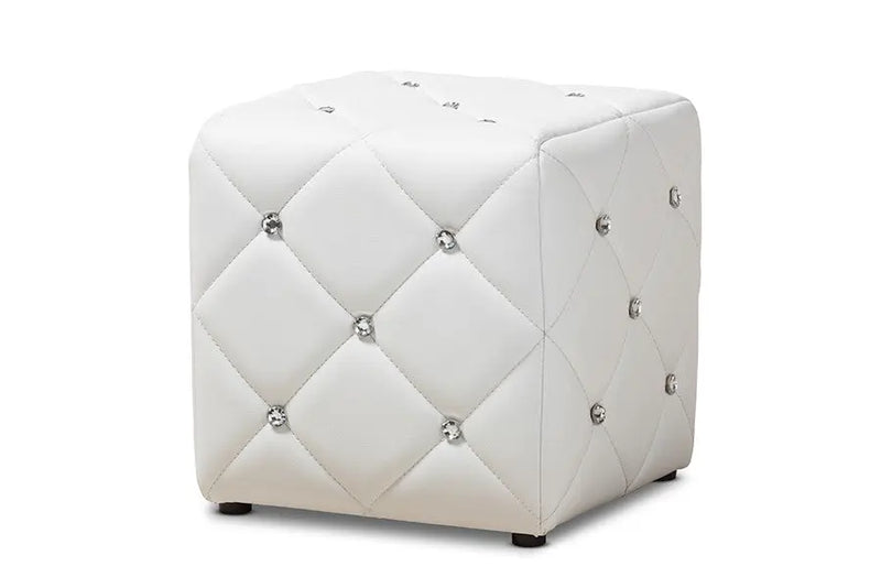 Kayden White Faux Leather Upholstered Ottoman iHome Studio