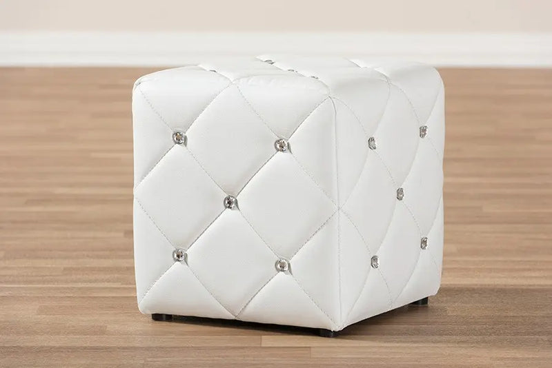 Kayden White Faux Leather Upholstered Ottoman iHome Studio
