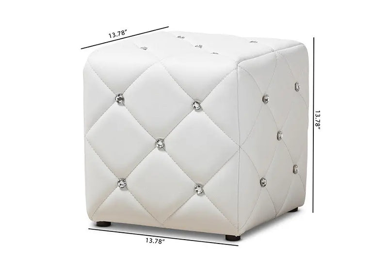 Kayden White Faux Leather Upholstered Ottoman iHome Studio