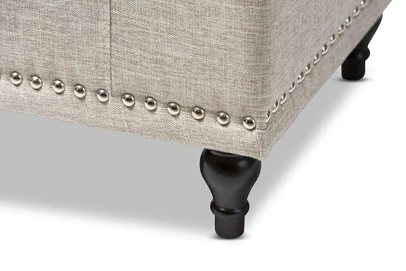 Kaylee Beige Fabric Upholstered Button-Tufting Storage Ottoman Bench iHome Studio