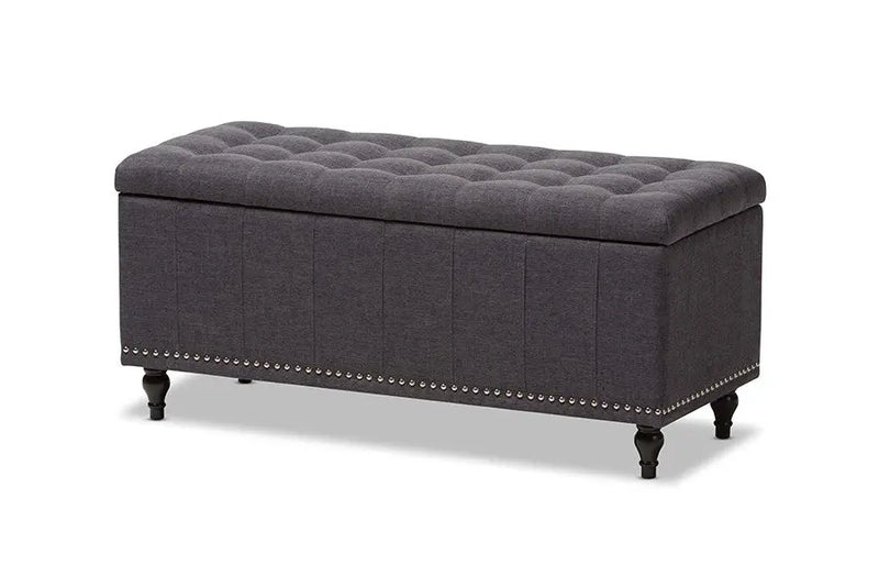 Kaylee Dark Grey Fabric Upholstered Button-Tufting Storage Ottoman Bench iHome Studio