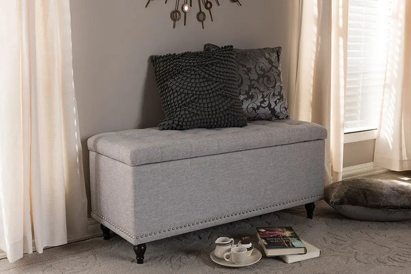 Kaylee Grayish Beige Fabric Upholstered Button-Tufting Storage Ottoman Bench iHome Studio