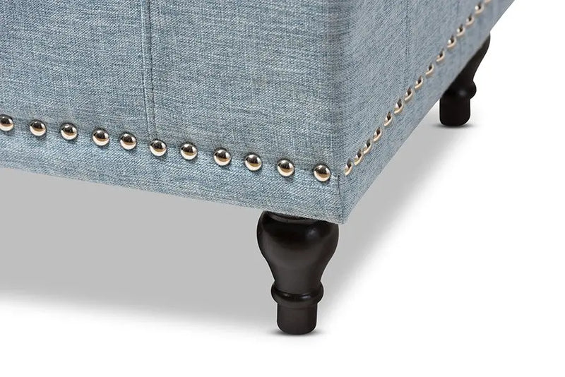 Kaylee Light Blue Fabric Upholstered Button-Tufting Storage Ottoman Bench iHome Studio