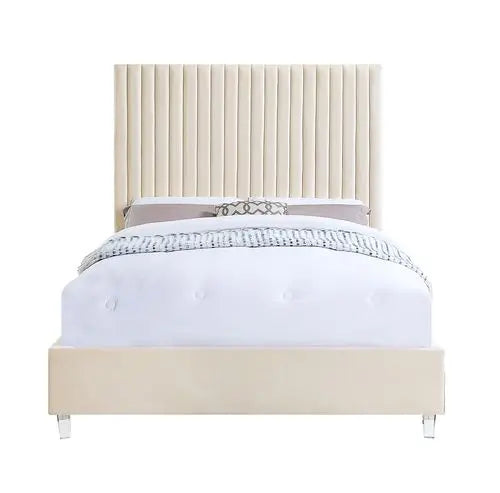 Keira King Bed, Beige Velvet iHome Studio