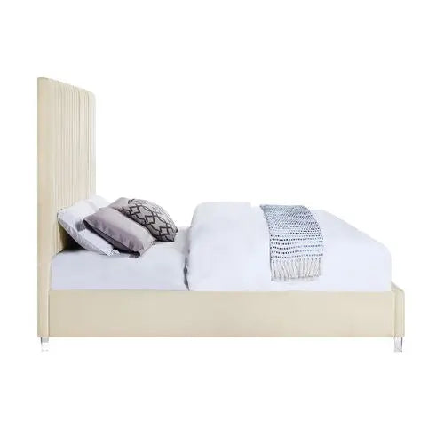 Keira King Bed, Beige Velvet iHome Studio