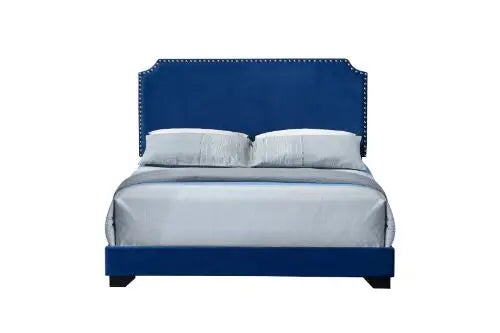 Kendra Queen Bed, Blue Fabric iHome Studio