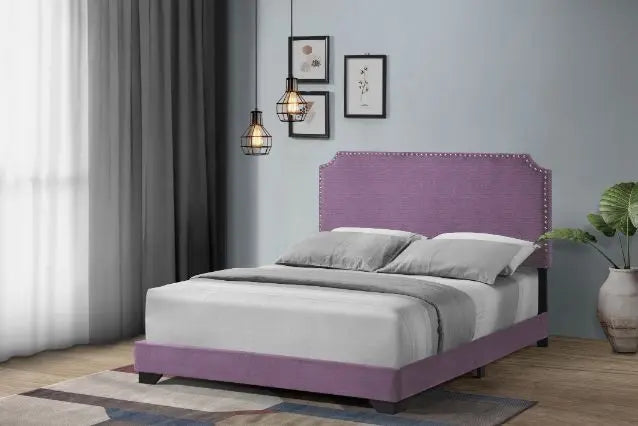 Kendra Queen Bed, Light Purple Fabric iHome Studio