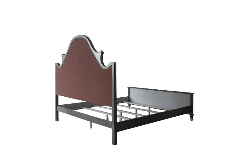 Kenna Queen Bed, Two Tone Beige Fabric, Charcoal & Light Gray Finish iHome Studio