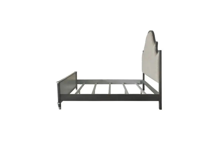 Kenna Queen Bed, Two Tone Beige Fabric, Charcoal & Light Gray Finish iHome Studio