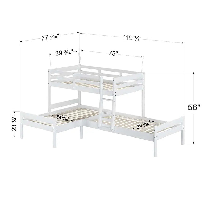 Keyla Triple Bunk Bed - Twin, White Finish iHome Studio