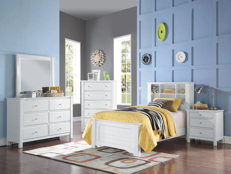 Kiera Twin Bed w/Bookcase Headboard, White iHome Studio