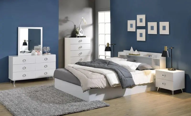 Knox Queen Bed w/Storage Headboard, White Finish iHome Studio