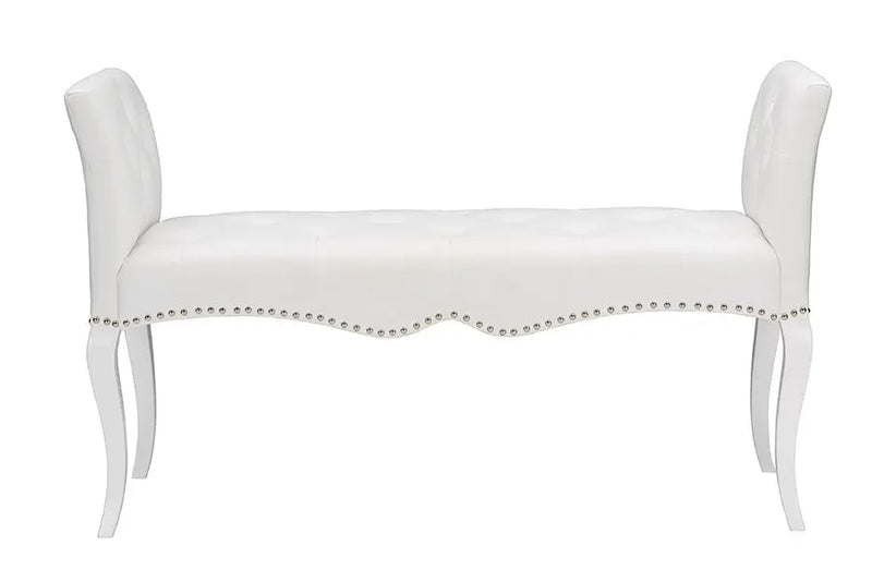 Kristy White Faux Leather Classic Seating Bench iHome Studio