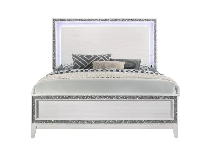 Laney King Bed, LED & White Finish iHome Studio