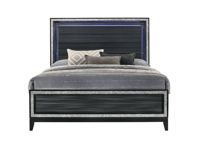 Laney Queen Bed, LED & Weathered Black Finish iHome Studio