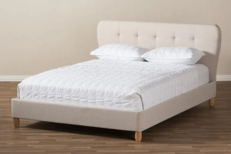 Laureo Light Beige Fabric Platform Bed w/Grid Tufted Headboard (Full) iHome Studio