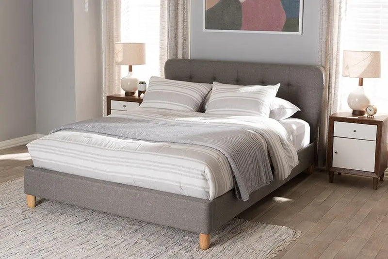 Laureo Light Grey Fabric Platform Bed w/Grid Tufted Headboard (Full) iHome Studio