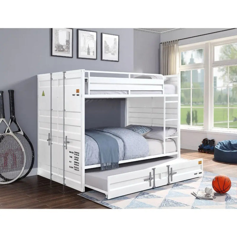 Lena Shipping Container Style Full Bunk Bed, White iHome Studio