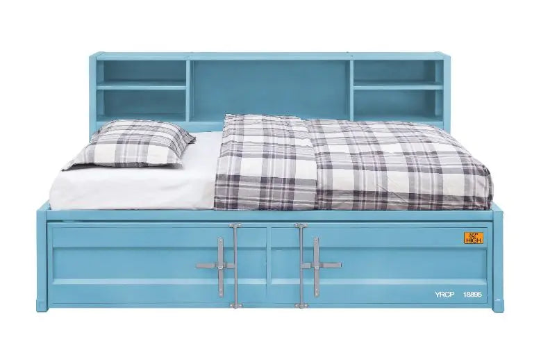 Lena Shipping Container Style Twin Daybed w/Trundle and Bookcase Storage, Aqua iHome Studio