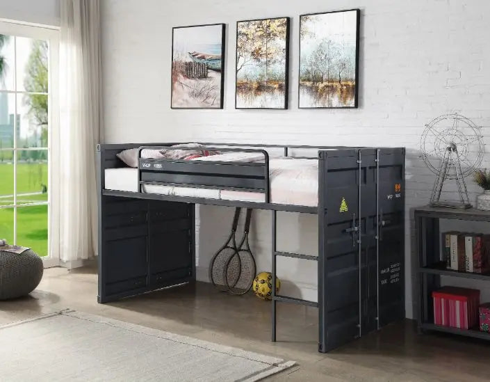 Lena Shipping Container Style Twin Loft Bed, Gunmetal Finished iHome Studio