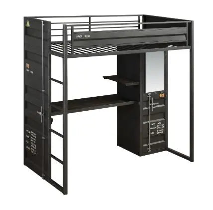 Lena Shipping Container Style Twin Loft Bed, Gunmetal Finished w/Wardrobe iHome Studio