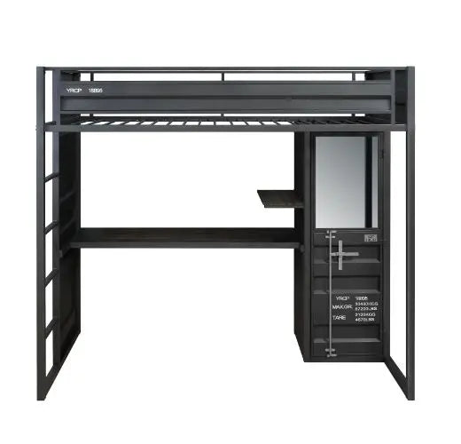 Lena Shipping Container Style Twin Loft Bed, Gunmetal Finished w/Wardrobe iHome Studio