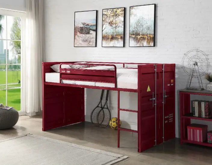 Lena Shipping Container Style Twin Loft Bed, Red iHome Studio