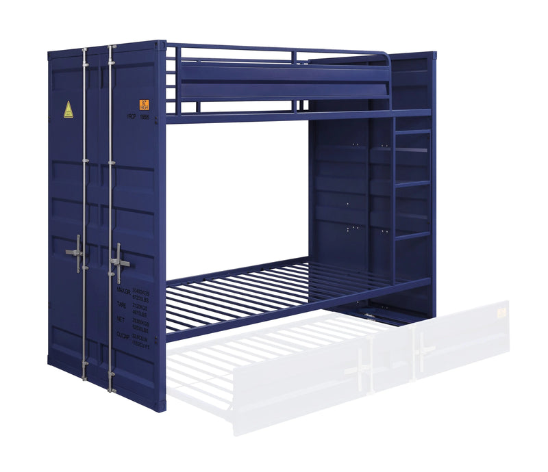 Lena Shipping Container Style Twin/Twin Metal Bunk Bed w/Trundle, Blue iHome Studio
