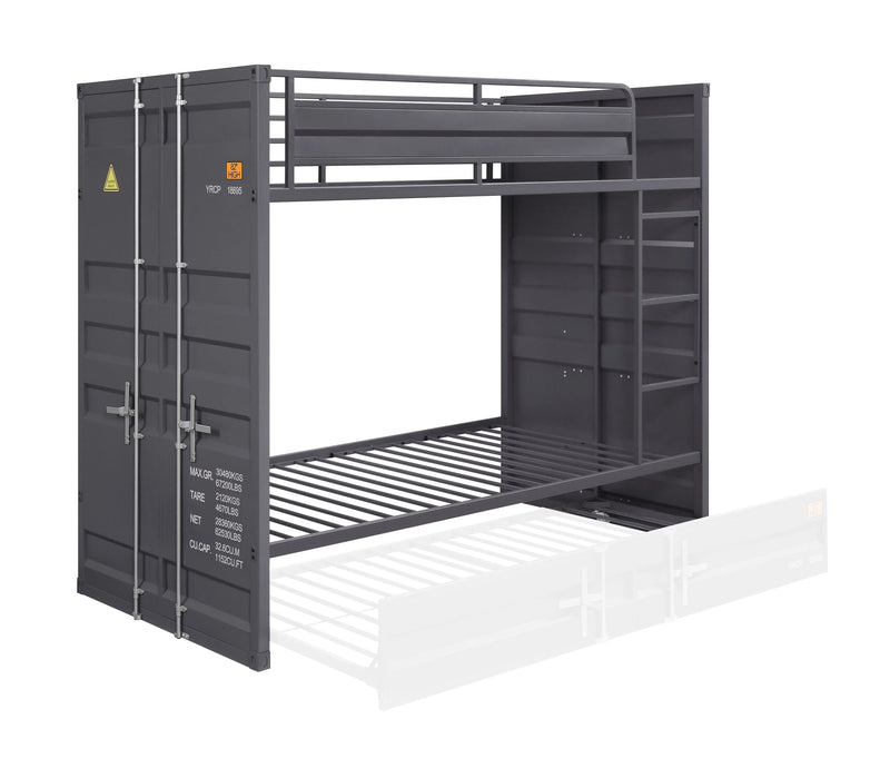 Lena Shipping Container Style Twin/Twin Metal Bunk Bed w/Trundle, Gunmetal iHome Studio