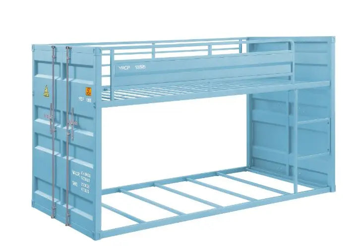 Lena Shipping Container Style Twin/Twin Metal Bunk Bed, Aqua iHome Studio