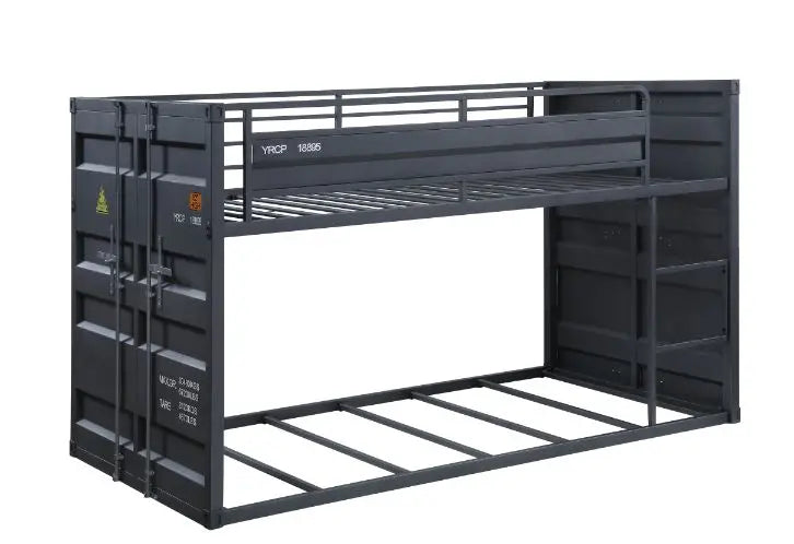 Lena Shipping Container Style Twin/Twin Metal Bunk Bed, Gunmetal iHome Studio