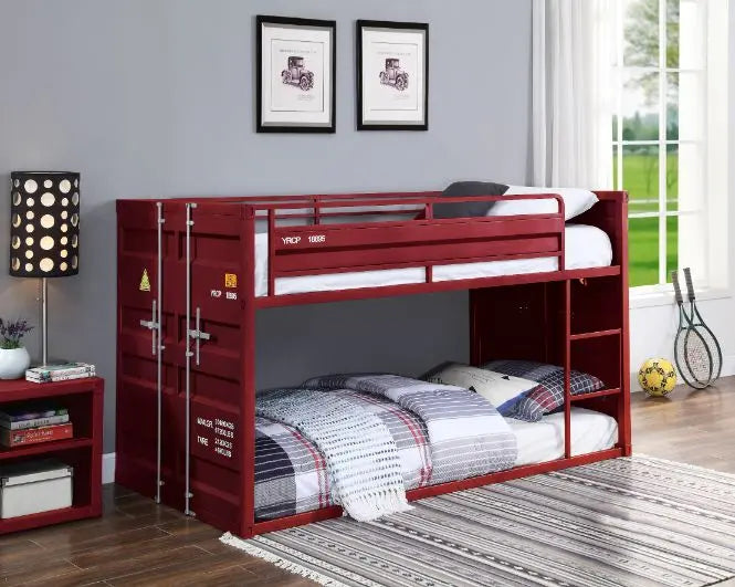 Lena Shipping Container Style Twin/Twin Metal Bunk Bed, Red iHome Studio