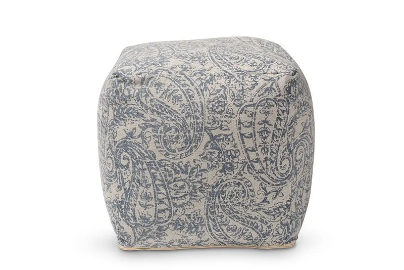 Leo Grey and Blue Handwoven Cotton Paisley Pouf Ottoman iHome Studio