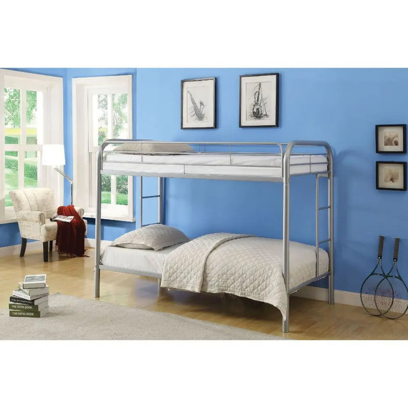 Lewis Metal Twin/Twin Bunk Bed - Silver, Silver iHome Studio