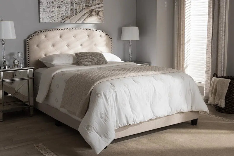 Lexi Light Beige Fabric Upholstered Box Spring Bed (Full) iHome Studio