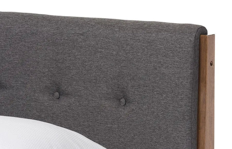 Leyton Grey Fabric Upholstered Platform Bed w/Button Tufted Headboard (King) iHome Studio