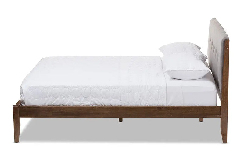Leyton Light Grey Fabric & Brown Finish Wood Platform Bed w/Tapered Legs (Queen) iHome Studio