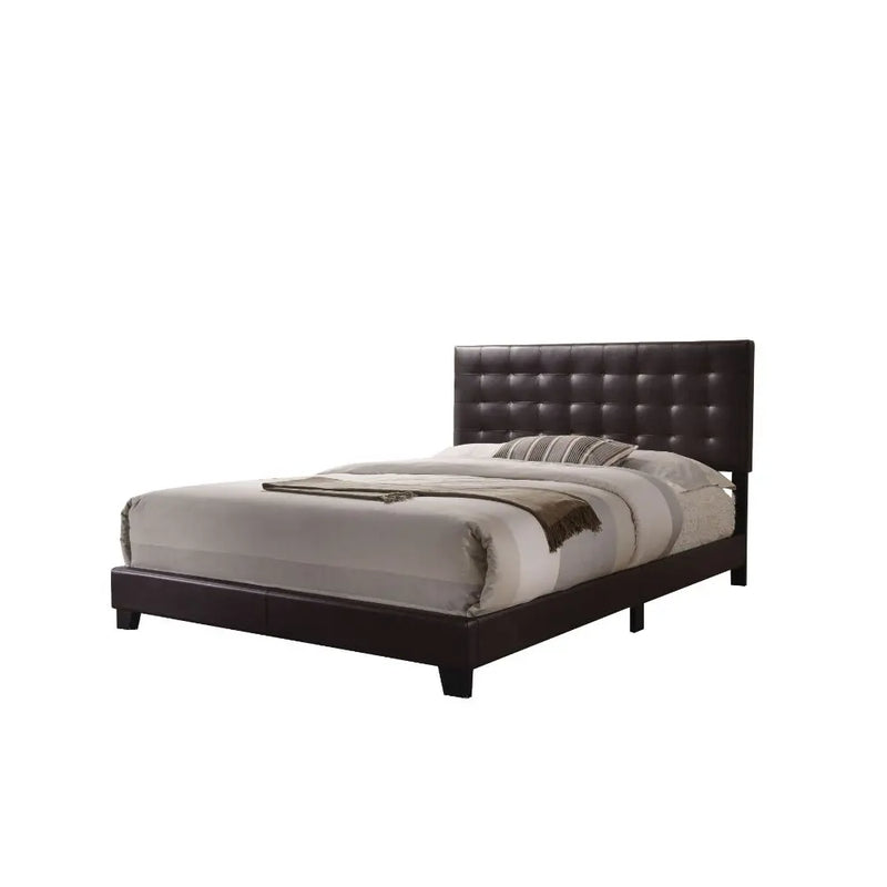 Liam Queen Bed, Espresso Faux Leather iHome Studio