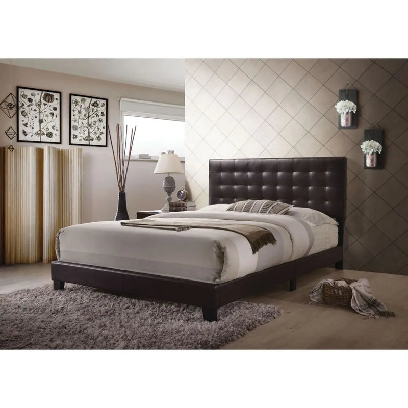 Liam Queen Bed, Espresso Faux Leather iHome Studio