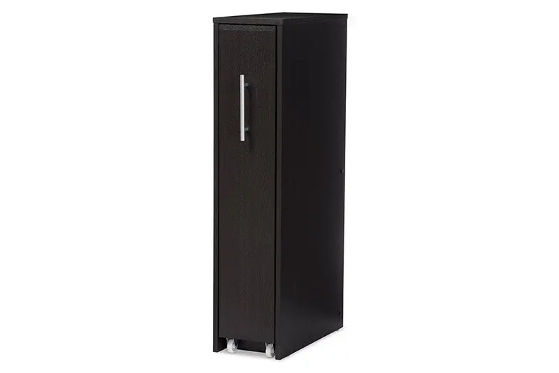 Lindo Dark Brown Wood Bookcase with One Pulled-out Door Shelving Cabinet iHome Studio