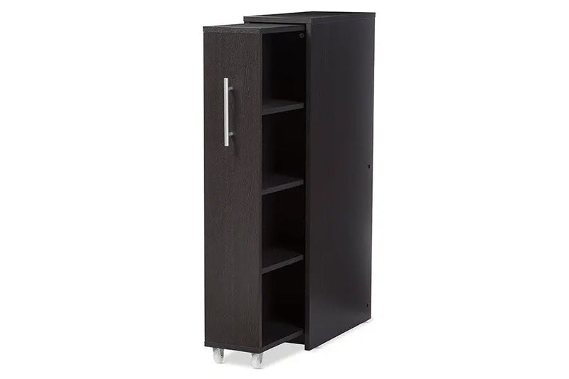 Lindo Dark Brown Wood Bookcase with One Pulled-out Door Shelving Cabinet iHome Studio