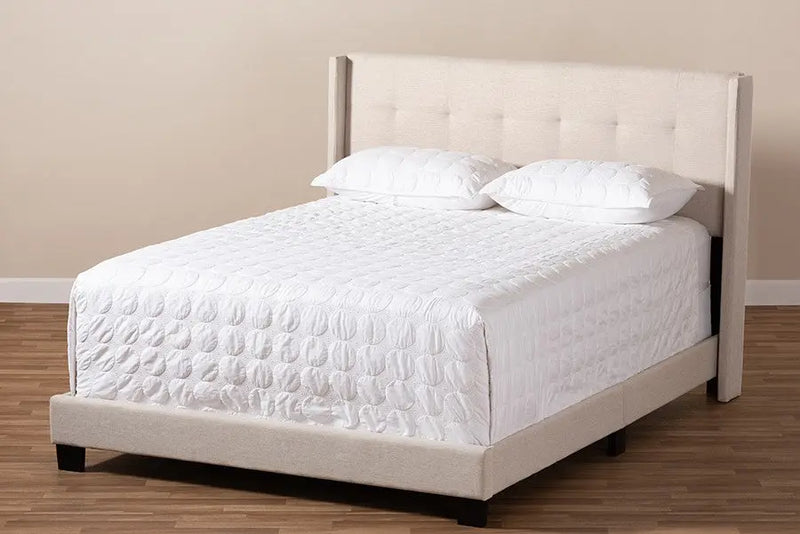 Lisette Beige Fabric Upholstered Bed (King) iHome Studio