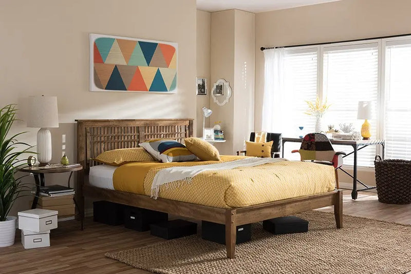 Loafey Solid Walnut Wood Window-Pane Style Platform Bed (Full) iHome Studio