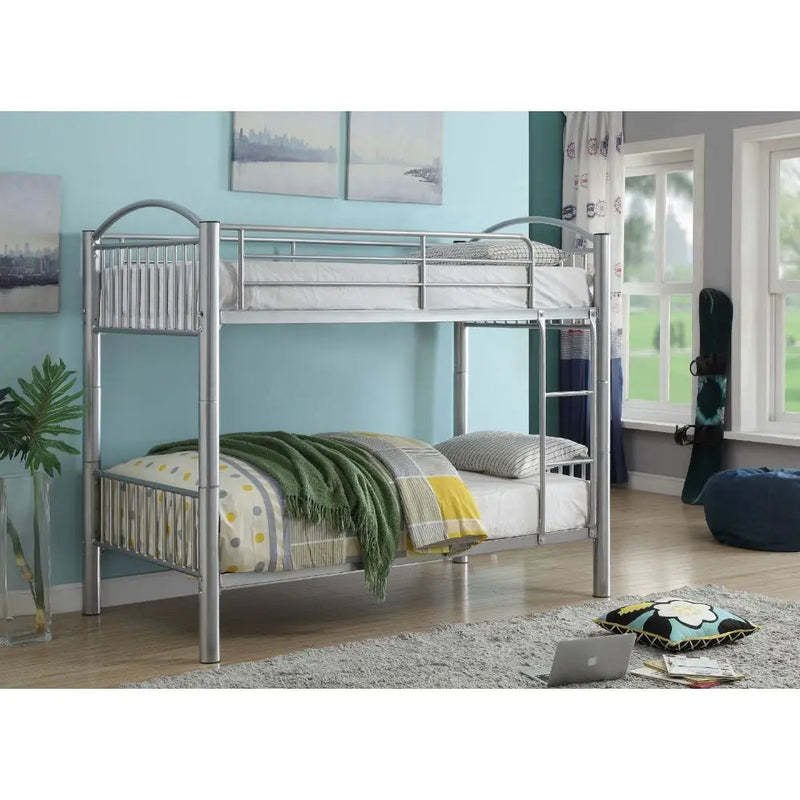 Logan Twin/Twin Metal Bunk Bed, Silver iHome Studio