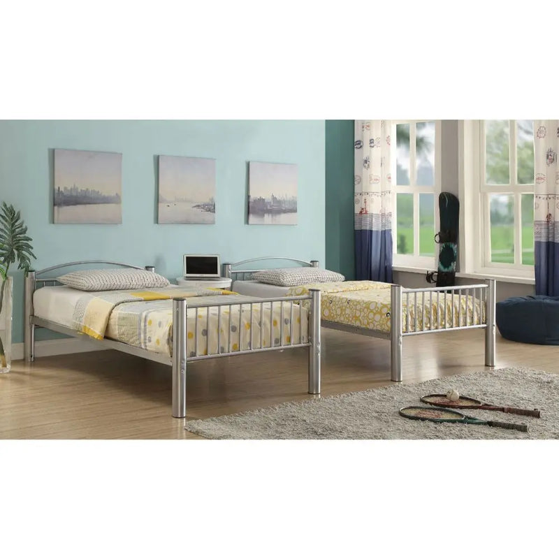 Logan Twin/Twin Metal Bunk Bed, Silver iHome Studio