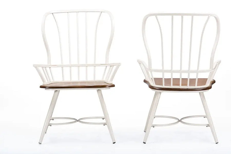 Longford "Dark-Walnut" Wood & White Metal Dining Arm Chair - 2pcs iHome Studio