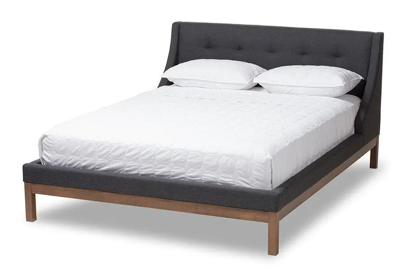 Louvain Dark Grey Fabric Upholstered Walnut Platform Bed (Full) iHome Studio