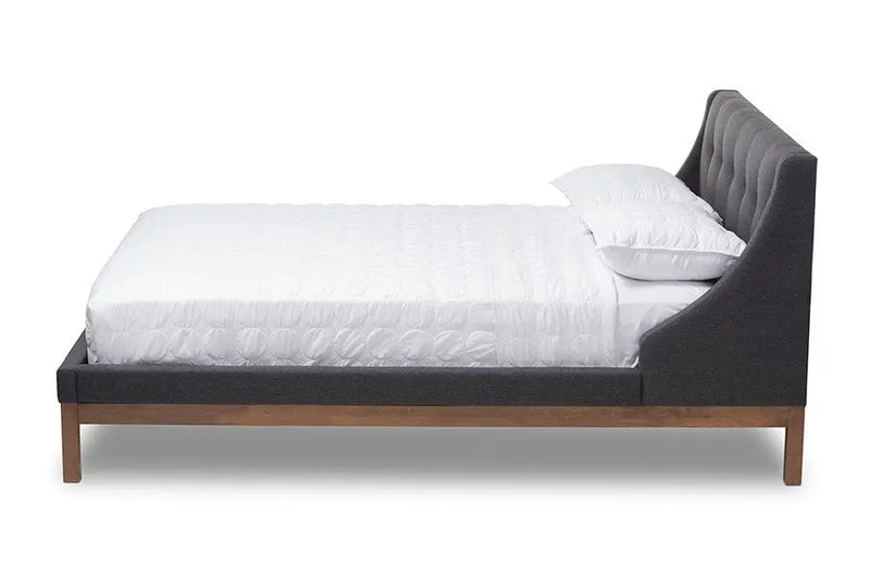 Louvain Dark Grey Fabric Upholstered Walnut Platform Bed (Queen) iHome Studio