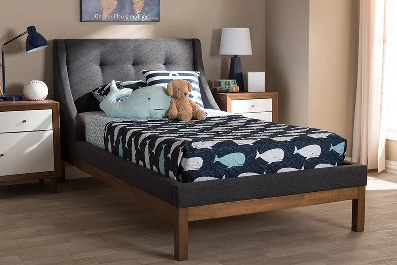 Louvain Dark Grey Fabric Upholstered Walnut Platform Bed (Twin) iHome Studio