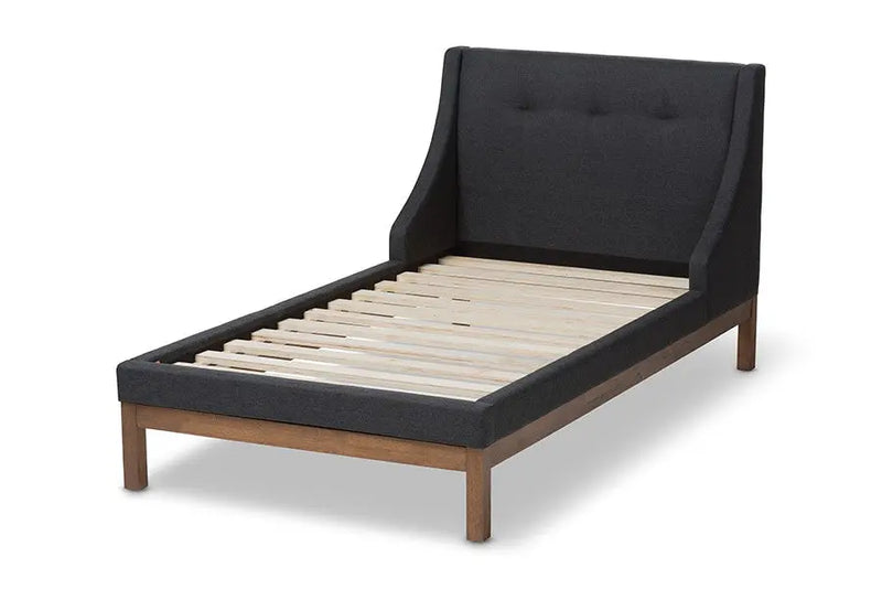 Louvain Dark Grey Fabric Upholstered Walnut Platform Bed (Twin) iHome Studio